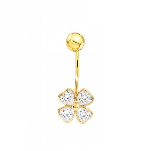Monde Petit Piercing Oro Ombligo trebol con circonita 9 Kilates (9K) - Estuche Regalo - Certificado de Garantía