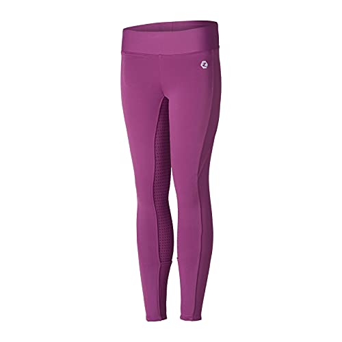 HORZE Active Kids' Winter Fleece-Lined Silicone Full Seat Schooling Horse Riding Tights - Arty Purple - JR S