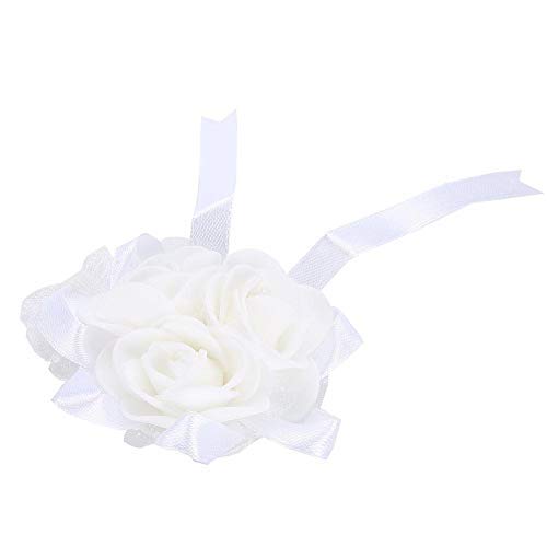 Bridesmaid Wedding Rhinestone Stretch Bracelet Wrist Flower Corsage Prom Party White Flower Wristband Accessory for Women Girls Party Event Special Occasion - Image 2