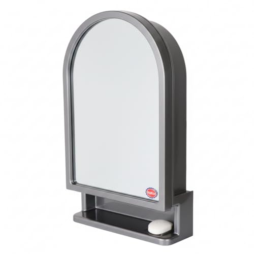 Image of CIPLA PLAST Ideal Wall Mounted Bathroom Mirror Cabinet with Storage Shelf, (Metalic Grey)