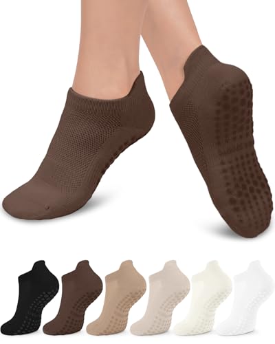 6 Pairs Grip Pilates Socks for Women, Non-slip Yoga Athletic Socks for Barre Ballet Barefoot Workout Hospital