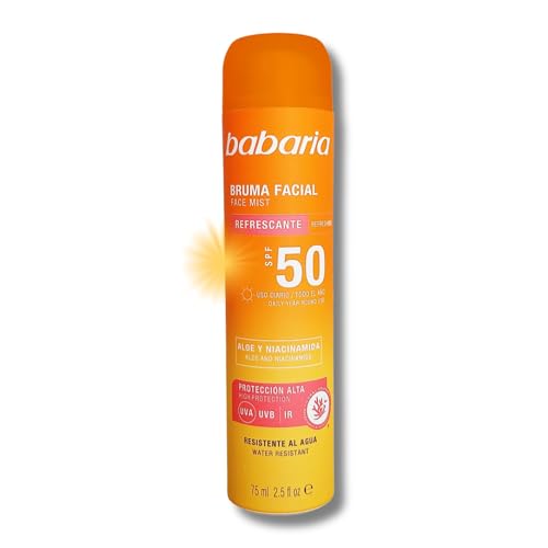 Babaria - Bruma Facial Protector Solar 50 | Protector Solar Facial 50 75ml | Protector Solar Con Aloe Y Niacinamida | Bruma Solar Con Alta Protección 50