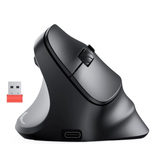 Image of MEETION Left-Handed Ergonomic Vertical Wireless RGB Mouse, Black | Vertical mouse designed for left-handed, Bluetooth 5.2 /3.0 and USB-A with USB-C adapter, 4 adjustable DPI for Mac & Windows