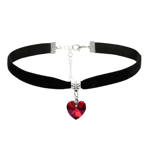 GAZIL Collier ras du cou en velours rouge avec cœur pour femme, réglable avec chaîne d'extension, style gothique, collier punk tendance pour cosplay, fête,...