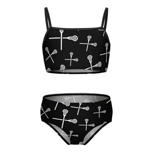Lacrosse Sticks Crossed Girls Two Piece Bikini Swimsuits Cute Beach Sport Swimwear Bathing Suit