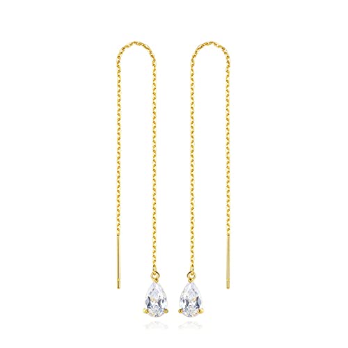 Boucles d'Oreilles Longues Chaîne avec Zircone Larme Scintillante Plaqué Or Fantaisie Femme