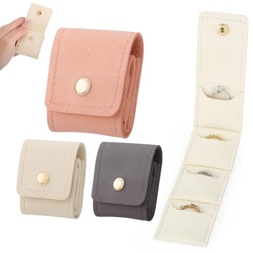 Mini Travel Jewelry Bag,3 Pcs Portable Jewelry Travel Pouch with Buckle, Foldable Small Organizer Case for Women, Earring Slots & Zipper Pockets for Trips, Gifts & Daily Use(White,Pink,Gray)