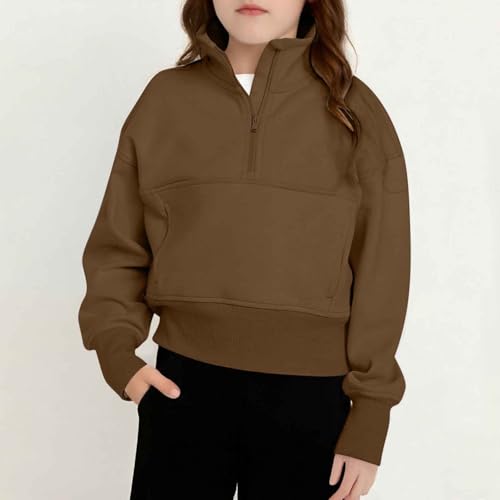 Girls Half Zip Up Sweatshirt Trendy Winter Preppy Tops Long Sleeve Stand Collar Pullover With Pocket School For Kids2