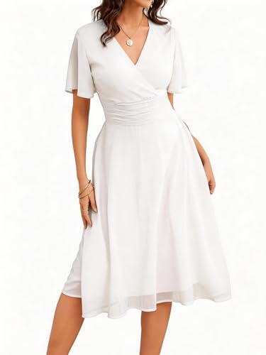 Image of Women's Summer Elegant Chiffon Wrap V Neck Aline Dress