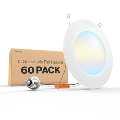 Sunco 60 Pack 5CCT LED Recessed Lighting 6 Inch, 1200 LM High Brightness, Ultra Thin Flat Can Lights, 2700K/3000K/4000K/5000K/6000K Selectable, Dimmable, 15W, Retrofit Installation - UL Listed