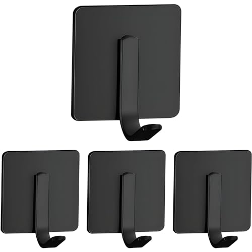 Image of Enclave Heavy Duty Adhesive Hooks, Stick on Wall Adhesive Hangers, Strong Stainless Steel Holder, Self Adhesive Hooks for Kitchen Bathroom Home Door Towel Coat Key Robe. (J Shape Black, Pack of 8)