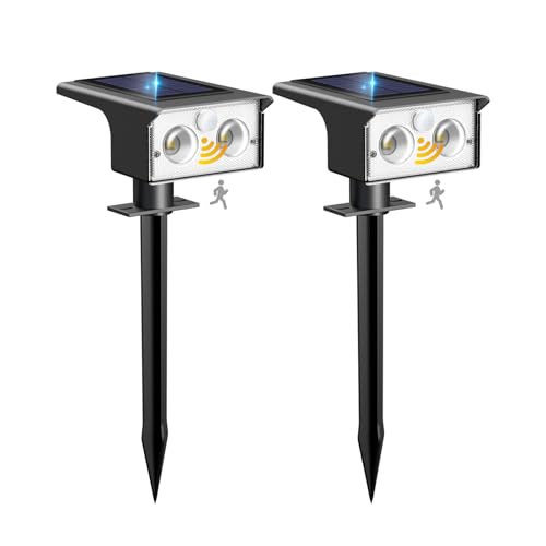 btfarm Lot de 2 Lampe Solaire Exterieur Detecteur de Mouvement, 6500K Lumiere Extérieur Puissant, 3 Modes Spot Solaire IP65 Étanche Eclairage, Projecteur...