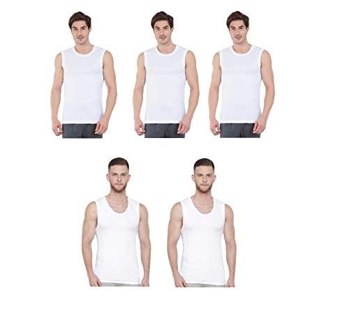 Image of GMR Men Cotton Broad Shoulder White Vest Sleeveless Pack of 5
