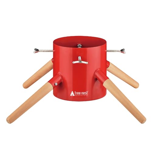 Tree Nest Christmas Tree Stand Base Xmas Modern Tree Metal Holder Stand for Real Tree Fits up to 7ft Family（Red）