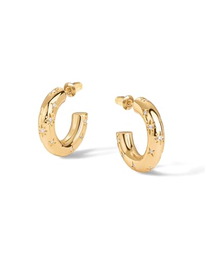 PAVOI 14K Gold Plated Star Shine Hoop Earrings for Women | Cubic Zirconia Celestial Chunky Hoops Earrings3
