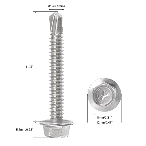 Tornillos autoperforantes hexagonales #12 x 1 1/2 pulg 50 pcs miniatura 2