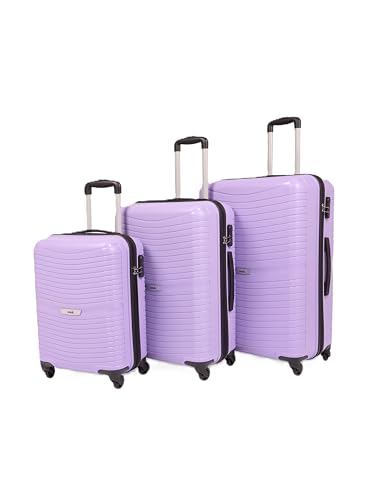 Image of ZOUK Zoya Hardcase Trolley Bag Set of 3 (Cabin 57cm, Medium 67cm & Large 77cm) Lightweight PP Suitcase with Silent Spinner Wheels, Telescopic Handle & Combination Lock, Lilac