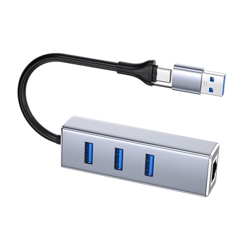 Adaptador USB a C de doble enchufe a Ethernet RJ45 con puerto USB 3.0 de 5 Gbps para transmisión estable de juegos por Internet a y adaptador C a Gigabit Ethernet