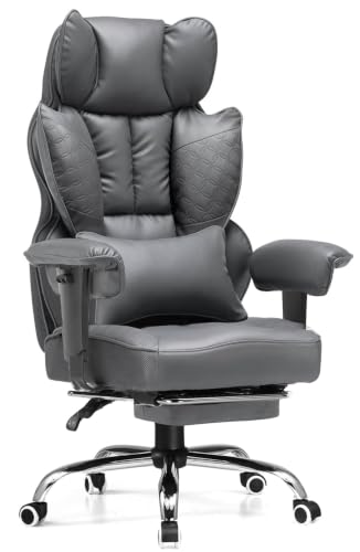 Image of GTPLAYER Big and Tall Gaming Chair 400lbs Heavy Duty Office Chair with Foot Rest & Ergonomic Pocket Spring Lumbar Support, High Back 3D Saddle Shaped Cushion for Back Pain Relief, Grey