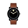 Movado Men’s BOLD TR90 Watch with a Sunray Dot and Leather Strap, Black/Gold (Model 3600305)