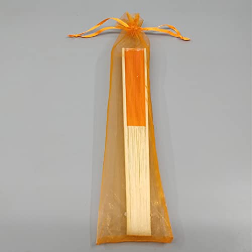 Foldable Bamboo Fans, Chinese DIY Hand Held Bamboo Silk Folding Hand Fan for Wedding, Festival, Dance, Gift, Performance, Decorations Orange