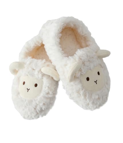 Laahoem Pantufas de animais, sola macia, sapatos de inverno, quentes, grossas, felpudas, para casa, meias peludas para casa para mulheres e homens, Branco, 5.5-7