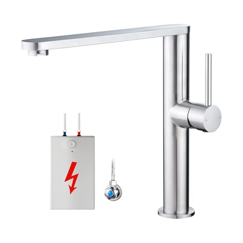 Tohlar Niederdruck Wasserhahn Küche Armatur, Küchenarmatur Niederdruck 360° Drehbar, Spültischarmatur aus Edelstahl mit 3 Anschlüsse für Boiler, Küche Armatur Einhandmischer, Gebürstetes Nickel