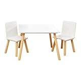 Liberty House Toys Wooden Table and Two Chair Set for Children, Engineered Wood, White and Pine, H44 x W60 x D60cm