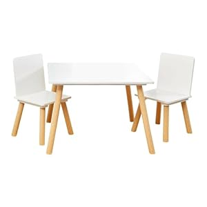 Liberty House Toys Wooden Table and Two Chair Set for Children, Engineered Wood, White and Pine, H44 x W60 x D60cm
