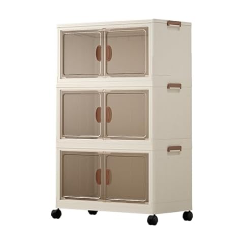 Stackable Storage Bins with Lids, 32QT Plastic Storage Cabinet with Wheels and Magnetic Door, Foldable Closet Organizer, Organization and Storage Boxes for Bedroom, Pantry, Office (3 - Tier 96 QT) Cover