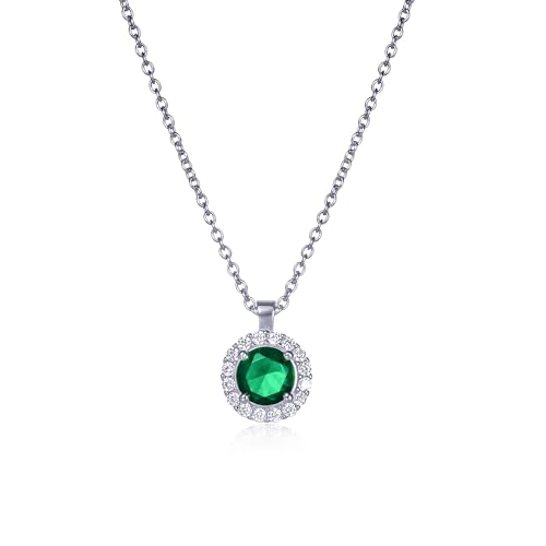 Diamond Treats Collar con colgante de halo de plata de ley 925 para mujer con circonitas cúbicas blancas, verdes, azules o rojas, collar clásico con colgante de halo de oro o plata con caja de regalo