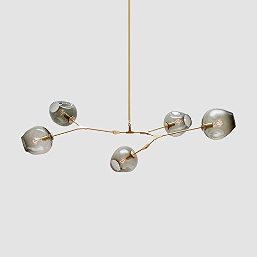 Chandelier moléculaire en verre doré à 5 branches pour salon moderne