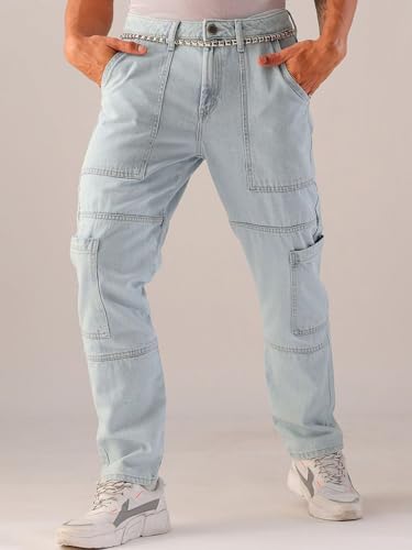 Image of The Indian Garage Co Men Dad Fit Solid Mid-Rise Cargo Denim
