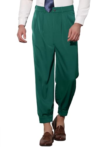 Lars Amadeus Cropped Pants for Men's Double Pleated Zipper Leg Tapered Formal Dress Pants