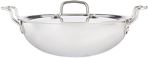 Image of Tosaa Triply Stainless Steel 30 cm Kadai with Lid /Indian Wok|Even Heat Distribution| Consumes Less Oil|Easy to Clean|Gas Stove Compatible - 4150 ml
