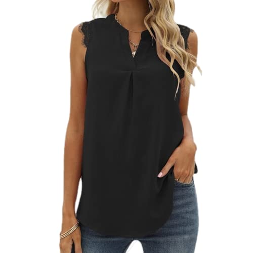 Débardeur en dentelle pour femme col en V sans manches chemisier noir XXL