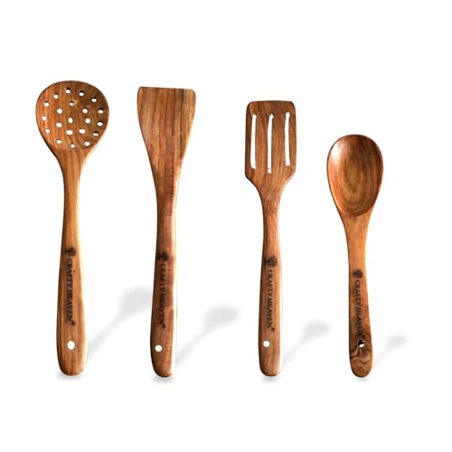 Image of Sheesham Wooden Utensil Set | Turner | Ladle and Spatuala | Wooden Spoon Set | Kitchen Utensils | Frying, Serving, Ladles, Dosa, Chapati and Rice Cooking (Set of 4)