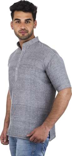 Image of Men's Cotton Short Kurta Without Pant | Mandarin Neck Short Kurta | Half Sleeve Casual Kurta | Traditional Ethnic Regular Kurta | Solid Plain Kurta for Men's (Pack of 1)