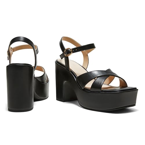 Arromic Women's Crisscross Band Platform High Heel Sandals with 4-Inch Chunky Heels Ankle Strap Stylish Y2K Heeled Shoes for Party, Wedding, Evening Events4