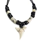 Genuine Mako Shark Tooth Pendant Surfer Beads Cord Necklace for Men Women GA384