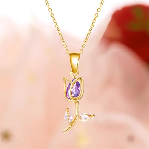 Image of coadipress Tulip Flower Pendant Necklace for Women Dainty Elegant Boho Temperament Crystal Tulip Necklace Trendy Statement Friendship Jewelry