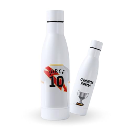 Botella de agua de Acero Inoxidable Personalizada equipo de Fútbol Barcelona. Botella termo personalizada deportiva 750 ml. Regalo Original para Aficionados del Futbol. (Rayo Vallecano)