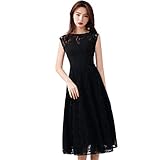 [Yorkfine] ロモハナガ ミモレ丈ドレス レース 透け感 ロングドレス 演奏会 黒 結婚式 母親 大人 演奏会用ドレス 大人 ピアノ 発表会 ドレス 大人 ファスナー パーティードレス レース ノースリーブ 二次会 お呼ばれ (ブラック, 3XL)