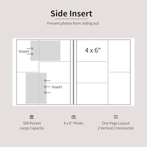Photo Album 4x6 500 Pockets 1pc, Large Capacity Photo Book Album with Front Window, Picture Album for Family Wedding Anniversary Baby Travel, Beige
