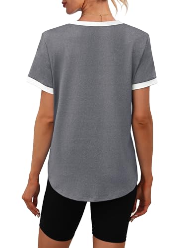 Image of Womens Workout Tops Summer Short Sleeve Shirts Athletic Color Block Gym Clothes Outfits Sun Protection UPF 50+ T Shirts