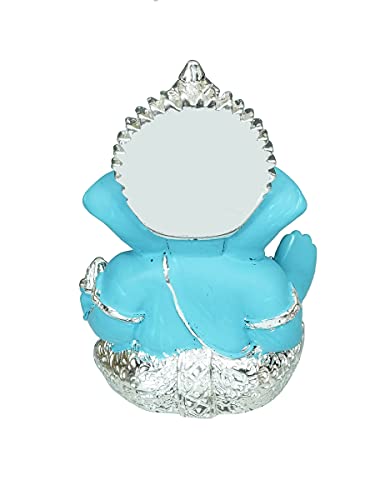 Image of eCraftIndia Silver Plated Blue Polyresin Lord Ganesha Idol for Home, Temple, Office - Perfect God Idol for Diwali, Ganesh Chaturthi, and Hindu Festivals, Ideal for Gift Giving