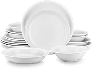 MALACASA Dinner Sets, 16-Piece Porcelain Plates and Bowls Set with 4-Piece Dinner Plate/Soup Plate/Side Plate/Cereal Bowl, Dinnerware Set Service for 4, Series Isabel