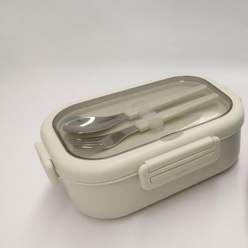 Lille Home 850ml de acero inoxidable a prueba de plomo 2 compartimentos/contenedor de alimentos con bolsa de almuerzo y cubiertos, sin BPA (Beige)