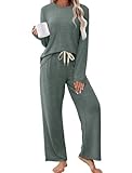 Sampeel Womens Pajama Sets Crewneck Lounge Pjs Two Piece Outfits Family Christmas Pajamas Matching Sets Comfy Clothing Winter Outfits Fall Clothes 2025 Green L