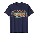 Wisconsin USA Outdoor Vintage Wisconsin T-Shirt Blue Small V-Neck Short Sleeve Classic Fit Unisex-Adults, Kids
